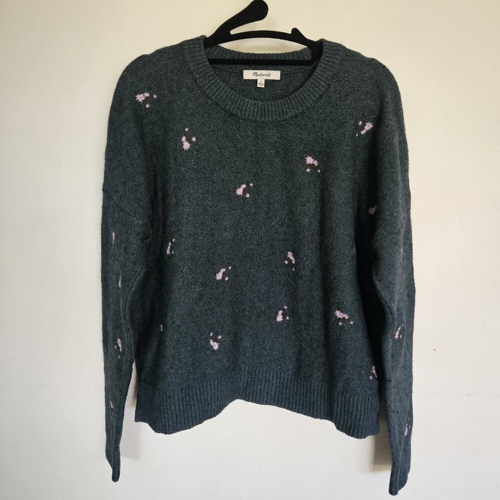 Madewell Plus Embroidered Cross-Stitch Floral Pullover Sweater – Size S